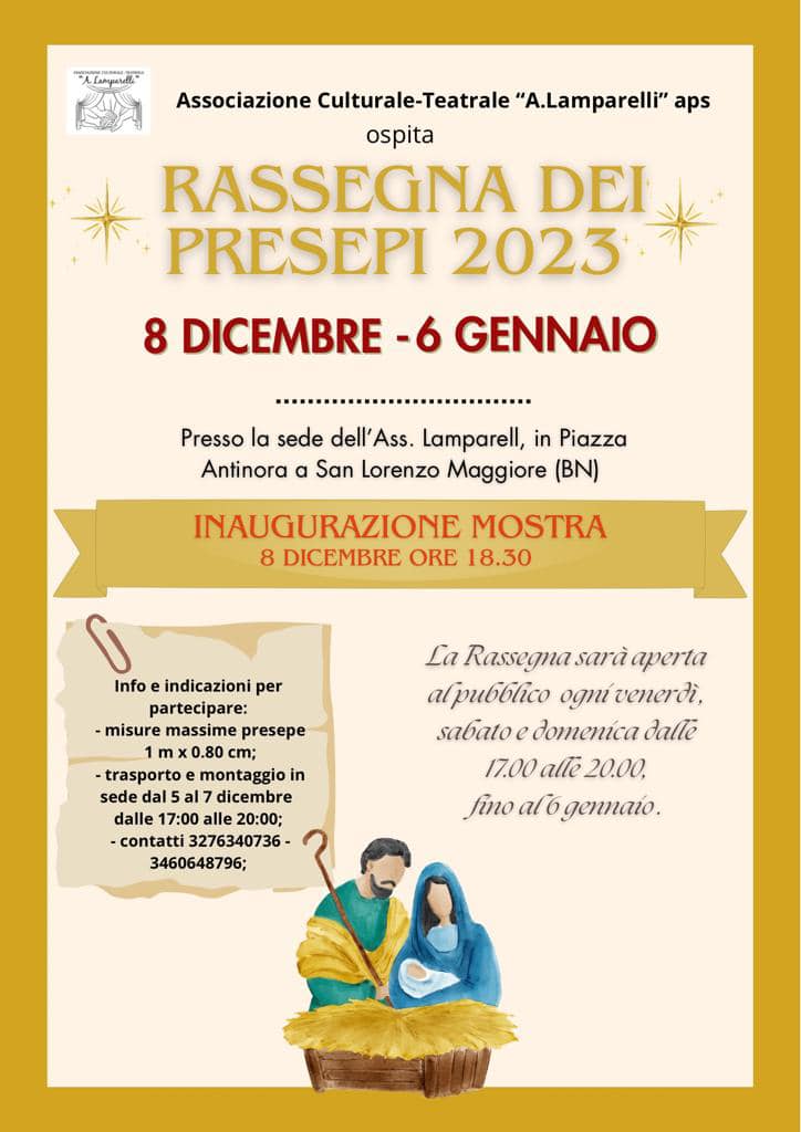 Locandina della Rassegna dei Presepi 2023 di San Lorenzo Maggiore organizzata da Associazione Culturale-Teatrale Lamparelli