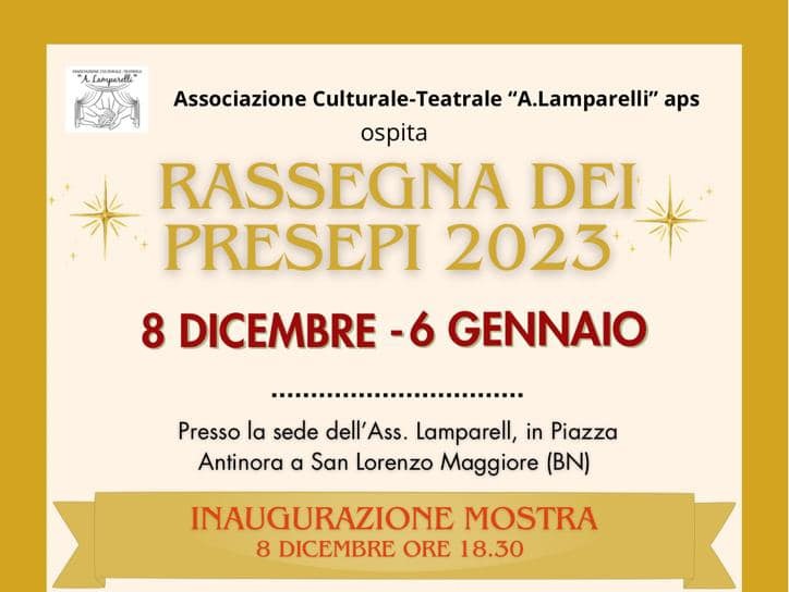 Testata della locandina della Rassegna dei Presepi 2023 di San Lorenzo Maggiore organizzata da Associazione Culturale-Teatrale Lamparelli